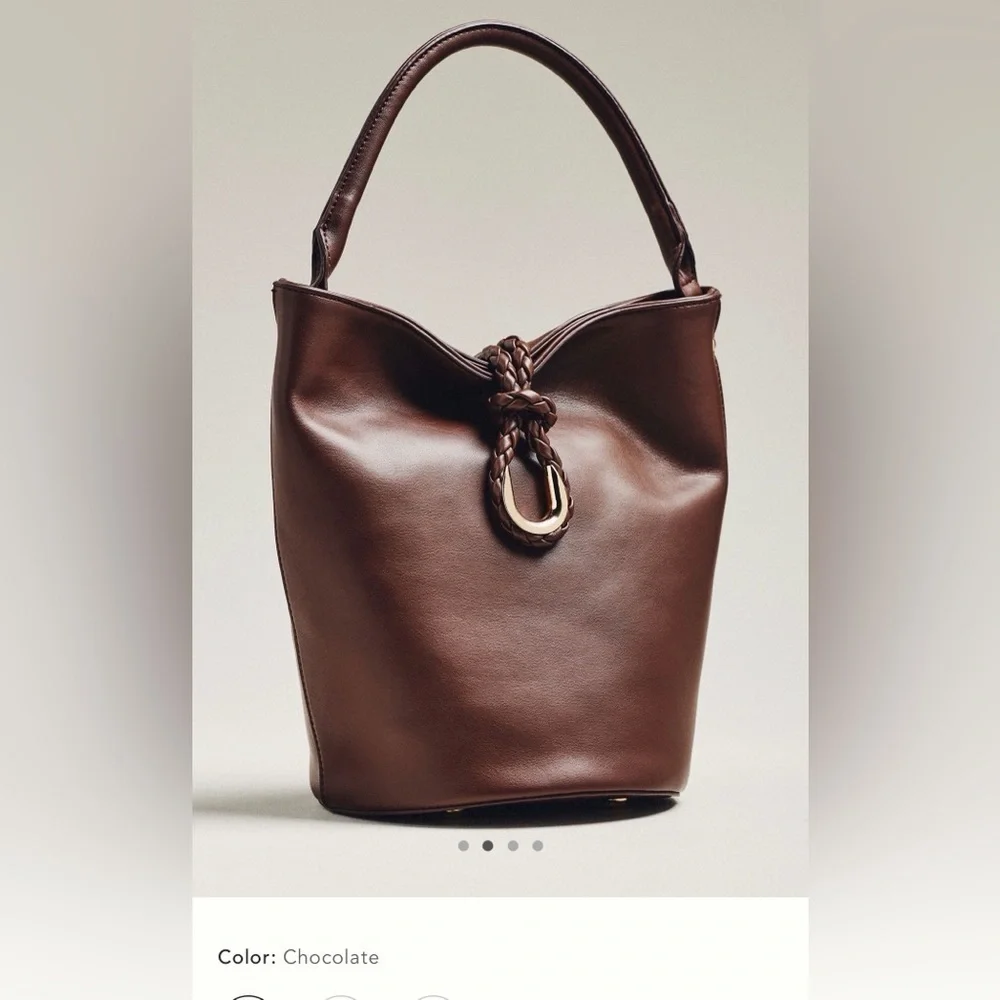 New Anthropologie aota twist tie top handle bucket bag crossbody brown gold